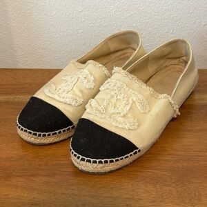 Chic Beige and Black Espadrilles
